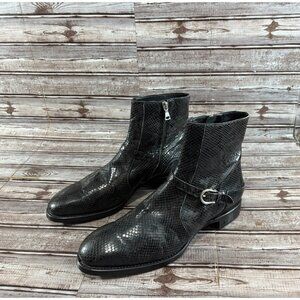 John Varvatos Regent Buckle Leather snake print Boots size 11 made in Italy